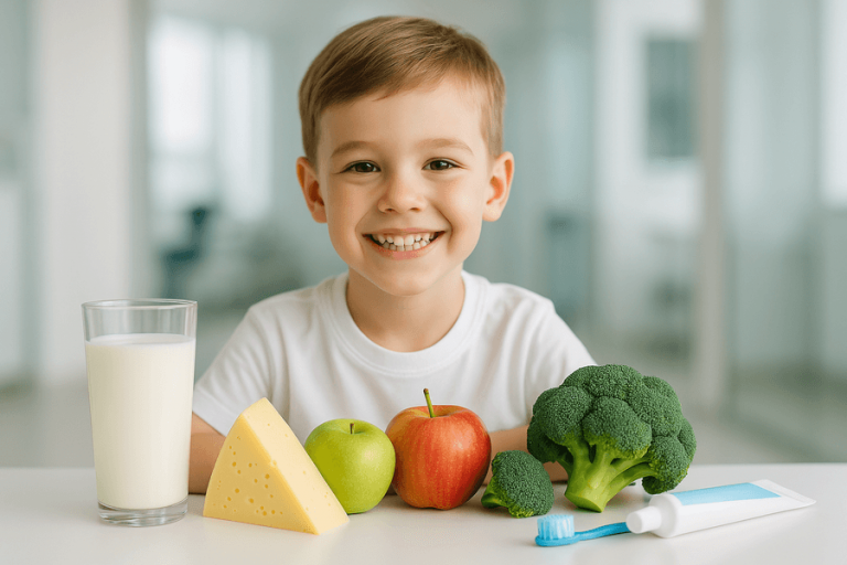 Aprende a cuidar la salud dental de tus hijos: fomenta alimentos ricos en calcio y vitaminas, reduce azúcares, y mantén buena higiene para prevenir caries.
